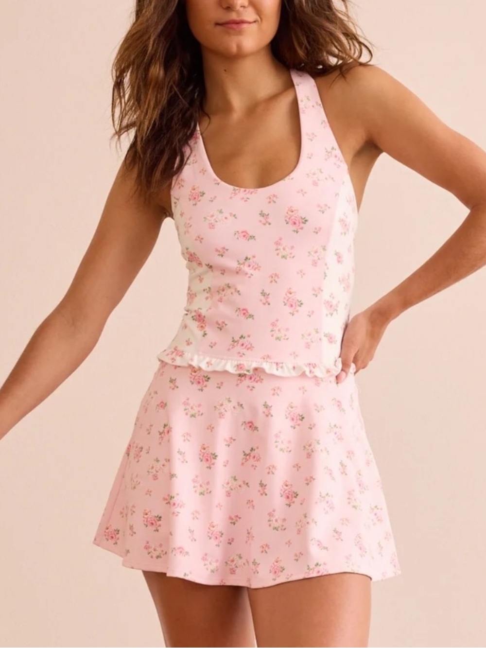 AS Revival Pink Floral Activewear Exercise Dress Size Large NWT Built In Shorts